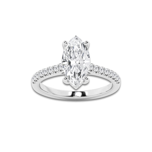 2.24 ctw Marquise Lab-Grown Diamond Hidden Halo Side Stone Engagement Ring in Platinum for Women | Colorless D, VVS1 Clarity, IGI Certified 2.00 ct Center Diamond
