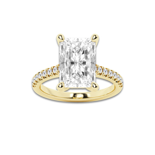 5.30 ctw Radiant Lab-Grown Diamond Hidden Halo Side Stone Engagement Ring in 18K Yellow Gold for Women | Colorless D, VVS1 Clarity, IGI Certified 5.00 ct Center Diamond