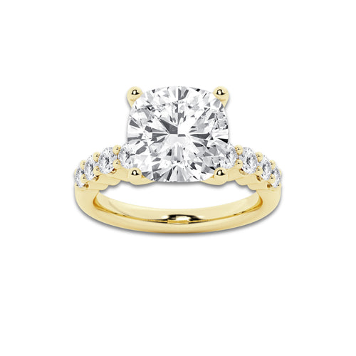 7.66 Ct Cushion Lab-Grown Diamond Half Eternity Engagement Ring in 14K Yellow Gold for Female, Colorless (E), VS1 Clarity | IGI Certified, 7.00 Ct Center Diamond