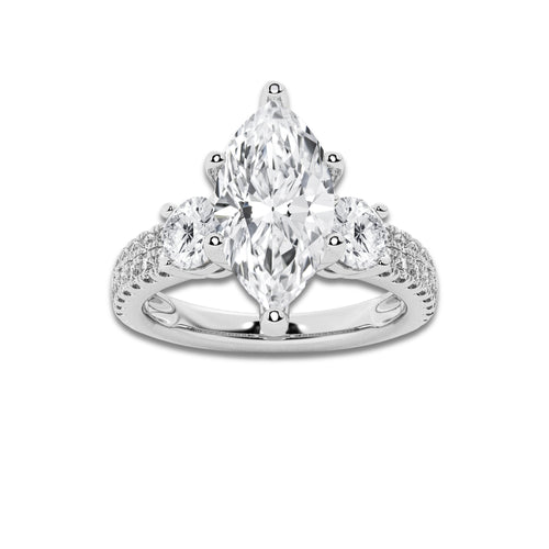 2.25 ctw Marquise Lab-Grown Diamond Three Stone Double Row Engagement Ring in 14K White Gold for Women | D Color, VVS1 Clarity, IGI Certified 1.50 ct Center Diamond