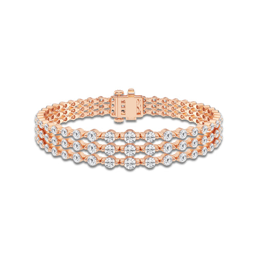 8 1/2 ctw Round Lab Grown Diamond Triple Row Bracelet - 6.5 Inches 14K Rose Gold, DE, VS1