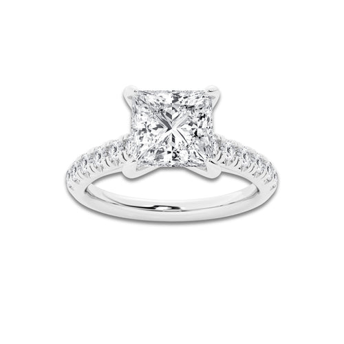 2.41 ctw Princess Lab-Grown Diamond Pave Engagement Ring in Platinum for Women | D Color, VVS1 Clarity, IGI Certified 2.00 ct Center Diamond