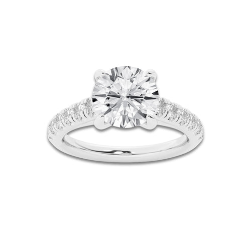 2.40 ctw Round Lab-Grown Diamond Pave Engagement Ring in 14K White Gold for Women | D Color, VVS1 Clarity, IGI Certified 2.00 ct Center Diamond