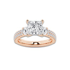 3.50 ctw Princess Lab-Grown Diamond Three Stone Double Row Engagement Ring in 14K Rose Gold for Women | D Color, VVS1 Clarity, IGI Certified 2.50 ct Center Diamond