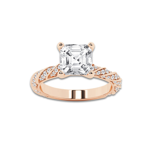 3.92 ctw Asscher Lab-Grown Diamond Twisted Band Engagement Ring in 14K Rose Gold for Women | Colorless E, VS1 Clarity, IGI Certified 3.50 ct Center Diamond