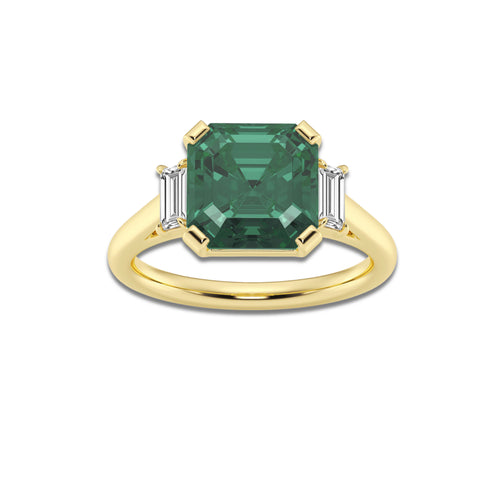Bouvardia 3 1/4 ctw Asscher Cut Emerald and Baguette Lab Grown Diamond Engagement Ring 14K Yellow Gold | 3 ct Center