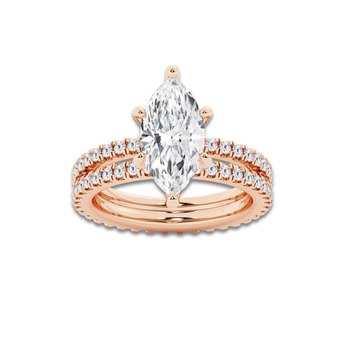 3.39 ctw Marquise Lab-Grown Diamond Double Row Diamond Engagement Ring in 14K Rose Gold for Women | Colorless E, VS1 Clarity, IGI Certified 2.50 ct Center Diamond