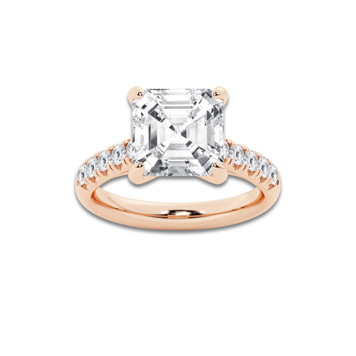 5.43 ctw Asscher Lab-Grown Diamond Pave Engagement Ring in 14K Rose Gold for Women | D Color, VVS1 Clarity, IGI Certified 5.00 ct Center Diamond