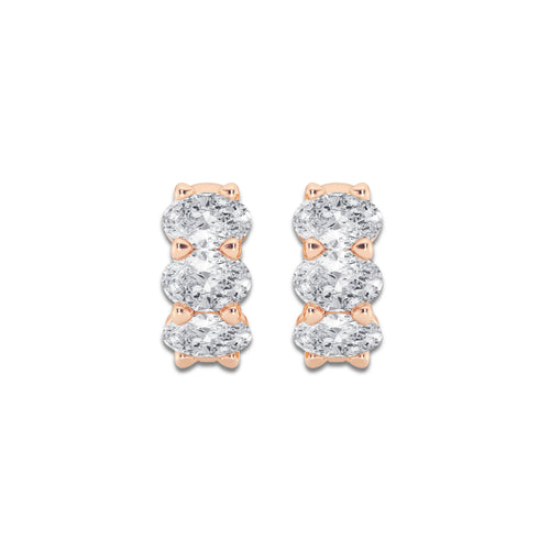 3 ctw Oval Lab Grown Diamond Huggie Hoop Earrings 14K Rose Gold, DE, VS1