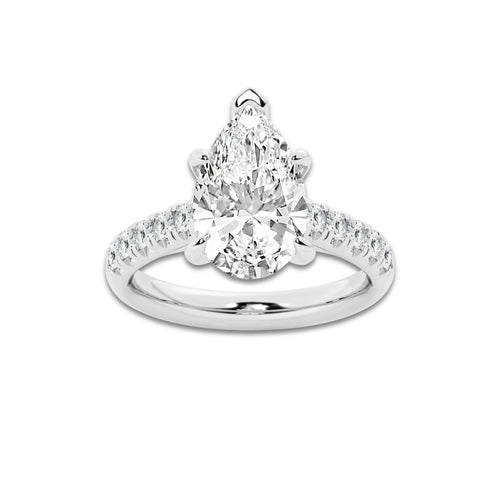 3.93 ctw Pear Lab-Grown Diamond Pave Engagement Ring in Platinum for Women | D Color, VVS1 Clarity, IGI Certified 3.50 ct Center Diamond