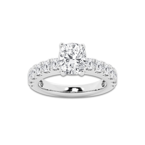 3.00 ctw Elongated Cushion Lab-Grown Diamond Split-Prong Set Side Stone Engagement Ring in Platinum for Women | Colorless E, VS1 Clarity, IGI Certified 2.00 ct Center Diamond