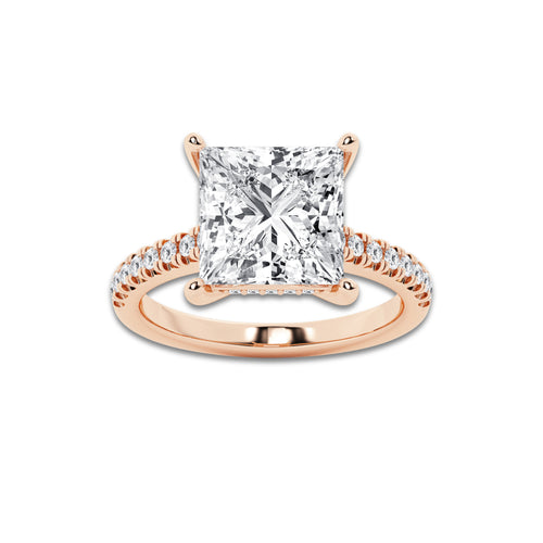 5.33 ctw Princess Lab-Grown Diamond Hidden Halo Side Stone Engagement Ring in 18K Rose Gold for Women | Colorless D, VVS1 Clarity, IGI Certified 5.00 ct Center Diamond