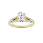 1.33 ctw Oval Lab-Grown Diamond Split Shank Side Stone Engagement Ring in 14K Yellow Gold for Women | Colorless E, VS1 Clarity, IGI Certified 1.00 ct Center Diamond