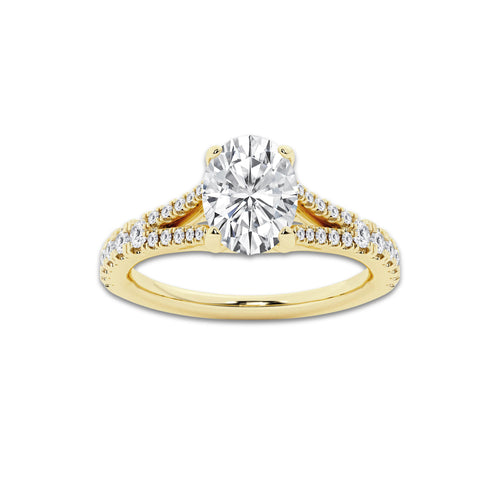 1.33 ctw Oval Lab-Grown Diamond Split Shank Side Stone Engagement Ring in 14K Yellow Gold for Women | Colorless E, VS1 Clarity, IGI Certified 1.00 ct Center Diamond