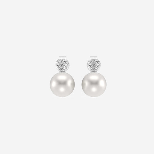 7.5 - 8.0 mm Cultured Freshwater Pearl and 1/10 ctw Lab Grown Diamond Stud Earrings 14K White Gold
