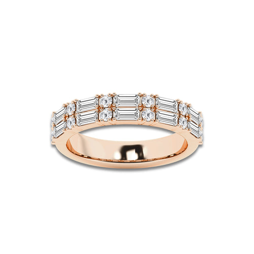 Mael 1 ctw Round & Baguette Lab Grown Diamond Double Row Ring 18K Rose Gold, DE, VS1