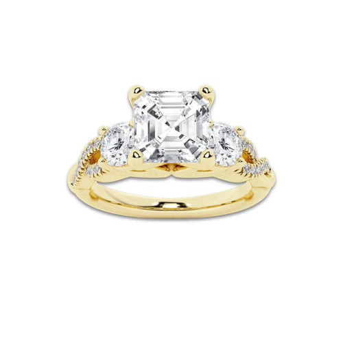 1.98 ctw Asscher Lab-Grown Diamond Side Stone Engagement Ring in 14K Yellow Gold for Women | Colorless D, VVS1 Clarity, IGI Certified 1.50 ct Center Diamond