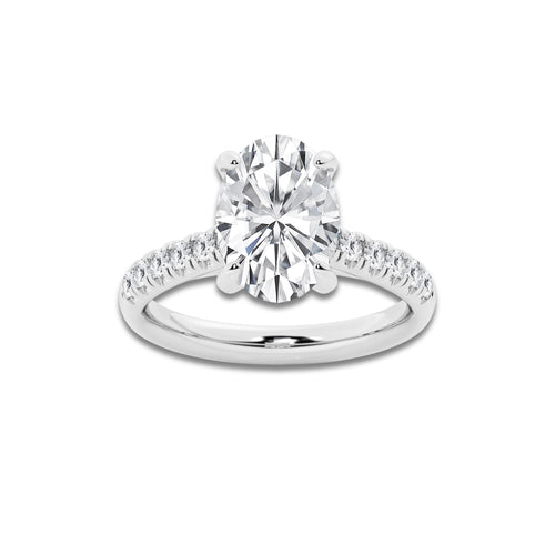 3.40 ctw Oval Lab-Grown Diamond Pave Engagement Ring in 14K White Gold for Women | D Color, VVS1 Clarity, IGI Certified 3.00 ct Center Diamond