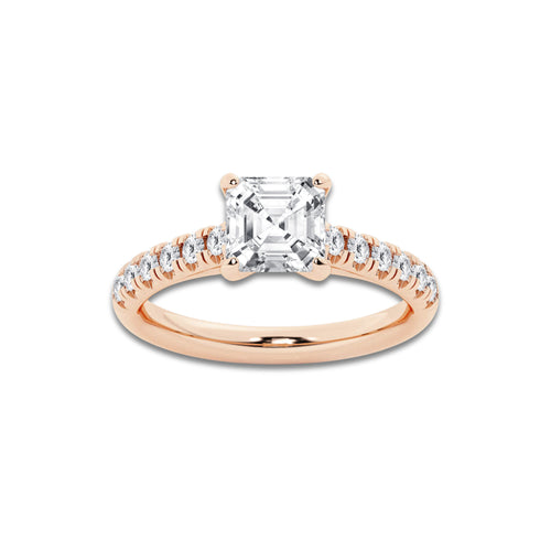 1.91 ctw Asscher Lab-Grown Diamond Pave Engagement Ring in 14K Rose Gold for Women | E Color, VS1 Clarity, IGI Certified 1.50 ct Center Diamond