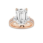 8.96 ctw Emerald Lab-Grown Diamond Three Stone Double Row Engagement Ring in 14K Rose Gold for Women | D Color, VVS1 Clarity, IGI Certified 8.00 ct Center Diamond