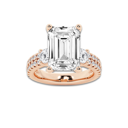 8.96 ctw Emerald Lab-Grown Diamond Three Stone Double Row Engagement Ring in 14K Rose Gold for Women | D Color, VVS1 Clarity, IGI Certified 8.00 ct Center Diamond