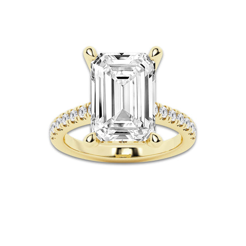8.44 ctw Emerald Lab-Grown Diamond Hidden Halo Side Stone Engagement Ring in 18K Yellow Gold for Women | Colorless D, VVS1 Clarity, IGI Certified 8.00 ct Center Diamond