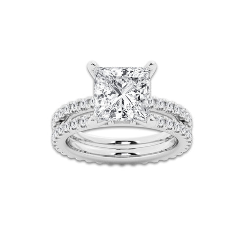 5.22 ctw Princess Lab-Grown Diamond Double Row Diamond Engagement Ring in Platinum for Women | Colorless E, VS1 Clarity, IGI Certified 4.00 ct Center Diamond