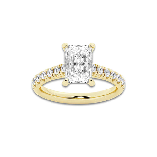 2.41 ctw Radiant Lab-Grown Diamond Pave Engagement Ring in 14K Yellow Gold for Women | E Color, VS1 Clarity, IGI Certified 2.00 ct Center Diamond