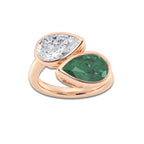 Pear Duo 12.4x7.7 mm Pear Cut Created Emerald and 2 ctw Pear Lab Grown Diamond Bypass Two Stone Ring 14K Rose Gold