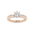 1 1/4 ctw Cushion Lab Grown Diamond Six Prong Channel Set Side Stone Engagement Ring 14K Rose Gold, E, VS1 | 1 ct Center