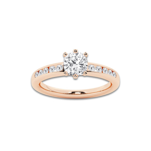 1 1/4 ctw Cushion Lab Grown Diamond Six Prong Channel Set Side Stone Engagement Ring 14K Rose Gold, E, VS1 | 1 ct Center