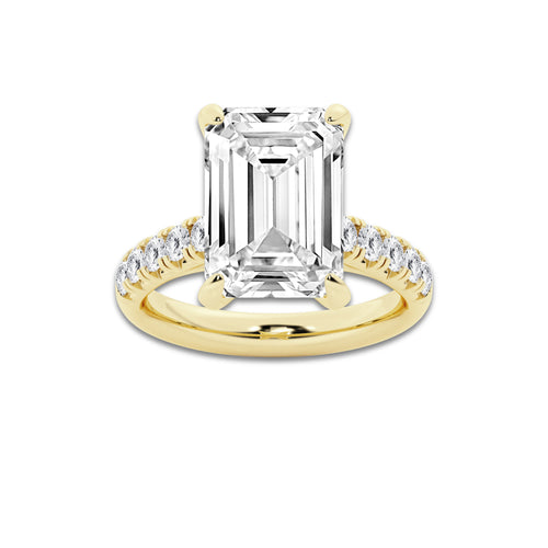 8.55 ctw Emerald Lab-Grown Diamond Pave Engagement Ring in 14K Yellow Gold for Women | E Color, VS1 Clarity, IGI Certified 8.00 ct Center Diamond