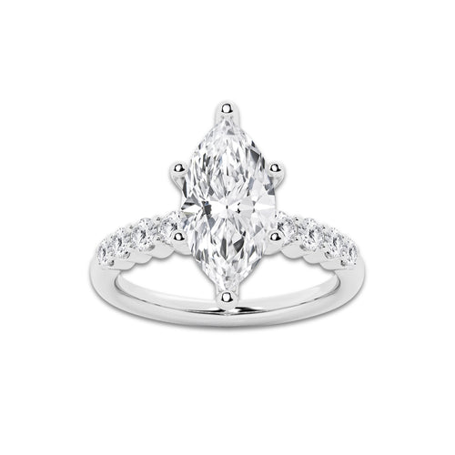 5.66 Ct Marquise Lab-Grown Diamond Half Eternity Engagement Ring in 14K White Gold for Female, Colorless (E), VS1 Clarity | IGI Certified, 5.00 Ct Center Diamond