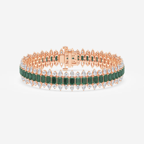 14 1/2 Created Emerald and Round and Pear Lab Grown Diamond Bracelet - 7 Inches 14K Rose Gold