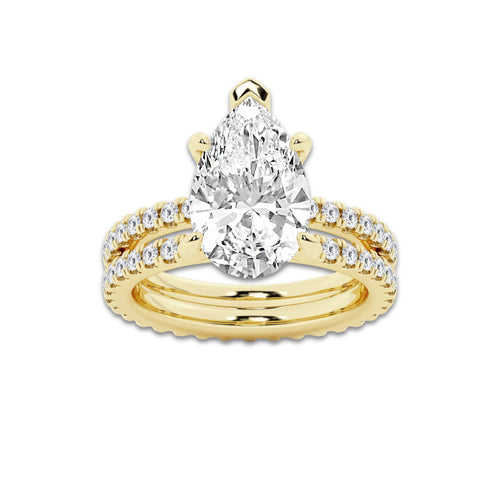3.39 ctw Pear Lab-Grown Diamond Double Row Diamond Engagement Ring in 14K Yellow Gold for Women | Colorless D, VVS1 Clarity, IGI Certified 2.50 ct Center Diamond