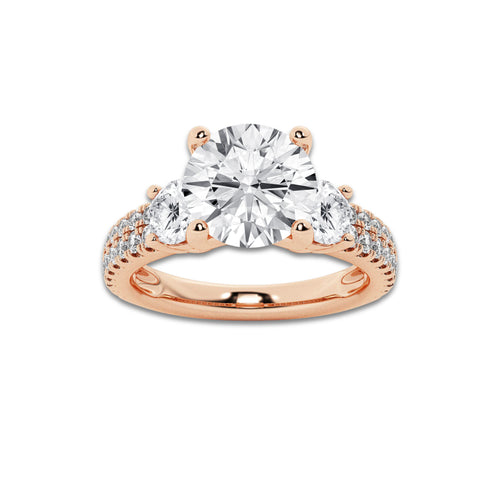 2.25 ctw Round Lab-Grown Diamond Three Stone Double Row Engagement Ring in 14K Rose Gold for Women | D Color, VVS1 Clarity, IGI Certified 1.50 ct Center Diamond