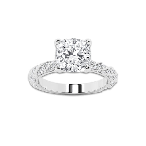 6.42 ctw Cushion Lab-Grown Diamond Twisted Band Engagement Ring in 14K White Gold for Women | Colorless D, VVS1 Clarity, IGI Certified 6.00 ct Center Diamond