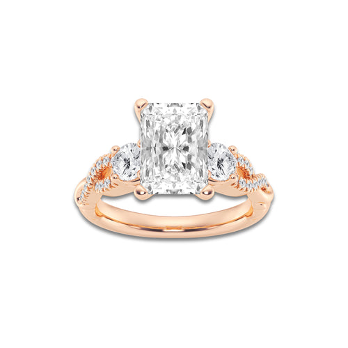 3.60 ctw Radiant Lab-Grown Diamond Side Stone Engagement Ring in 14K Rose Gold for Women | Colorless D, VVS1 Clarity, IGI Certified 3.00 ct Center Diamond
