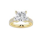 4.96 ctw Princess Lab-Grown Diamond Three Stone Double Row Engagement Ring in 14K Yellow Gold for Women | D Color, VVS1 Clarity, IGI Certified 4.00 ct Center Diamond