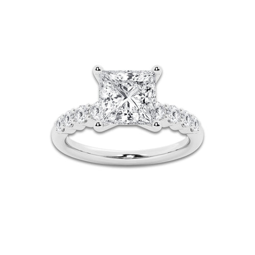 3.54 ctw Princess Lab-Grown Diamond Side Stone Engagement Ring in 14K White Gold for Women | Colorless D, VVS1 Clarity, IGI Certified 3.00 Ct Center Diamond