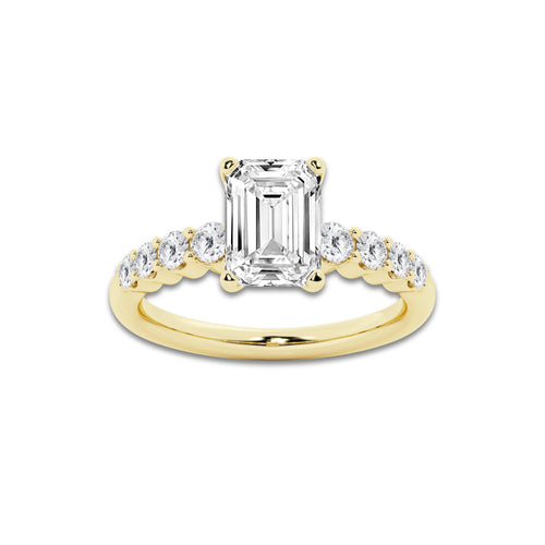 3.04 ctw Emerald Lab-Grown Diamond Side Stone Engagement Ring in 14K Yellow Gold for Women | Colorless E, VS1 Clarity, IGI Certified 2.50 Ct Center Diamond