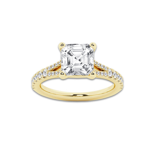 8.66 ctw Asscher Lab-Grown Diamond Split Shank Side Stone Engagement Ring in 14K Yellow Gold for Women | Colorless D, VVS1 Clarity, IGI Certified 8.00 ct Center Diamond