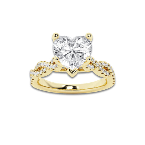 5.29 ctw Heart Lab-Grown Diamond Twisted Shank Engagement Ring in 14K Yellow Gold for Women | D Color, VVS1 Clarity, IGI Certified 5.00 ct Center Diamond