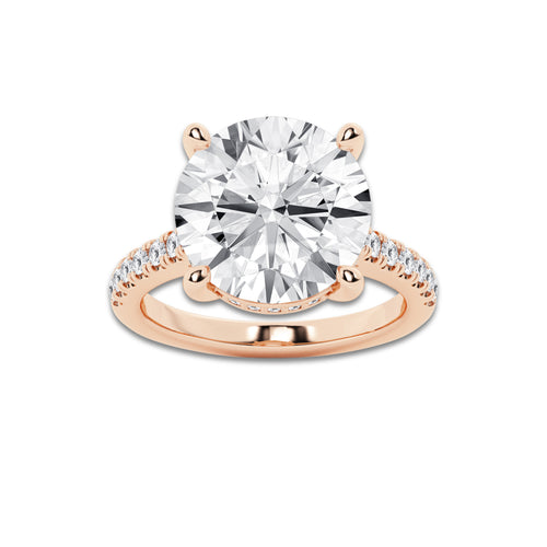 8.43 ctw Round Lab-Grown Diamond Hidden Halo Side Stone Engagement Ring in 18K Rose Gold for Women | Colorless E, VS1 Clarity, IGI Certified 8.00 ct Center Diamond