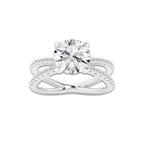 2 1/3 ctw Round Lab Grown Diamond Crossover Micro Pave Engagement Ring Platinum, E, VS1 | 2 ct Center