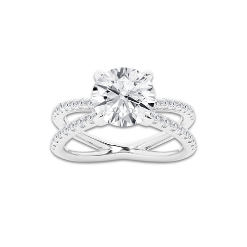 2 1/3 ctw Round Lab Grown Diamond Crossover Micro Pave Engagement Ring Platinum, E, VS1 | 2 ct Center