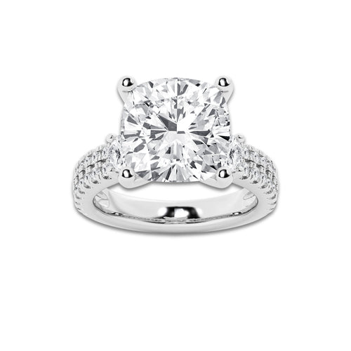 8.96 ctw Cushion Lab-Grown Diamond Three Stone Double Row Engagement Ring in 14K White Gold for Women | E Color, VS1 Clarity, IGI Certified 8.00 ct Center Diamond