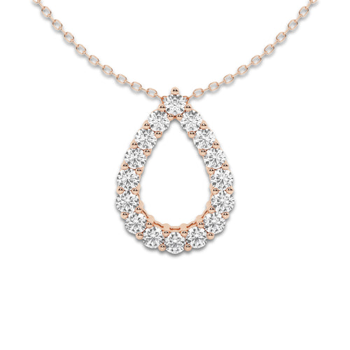 1 ctw Round Lab Grown Diamond Teardrop Pendant with Adjustable Chain 14K Rose Gold, DE, VS1 | 1 ct Center