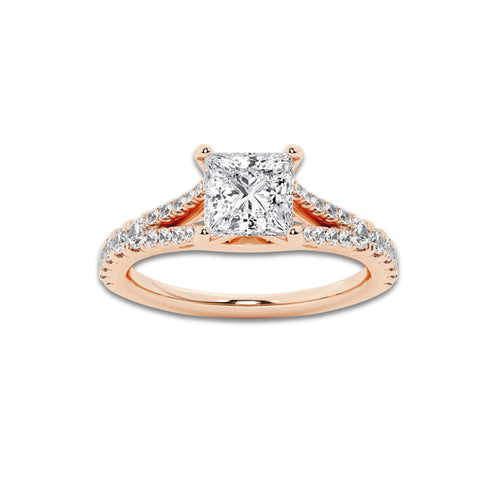 1.33 ctw Princess Lab-Grown Diamond Split Shank Side Stone Engagement Ring in 14K Rose Gold for Women | Colorless E, VS1 Clarity, IGI Certified 1.00 ct Center Diamond