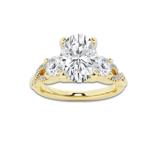 2.62 ctw Oval Lab-Grown Diamond Side Stone Engagement Ring in 14K Yellow Gold for Women | Colorless D, VVS1 Clarity, IGI Certified 2.00 ct Center Diamond